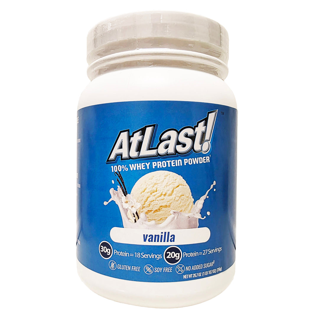 AtLast! Vanilla Whey Protein Powder – 20g Protein, 100 Calories, 2g Net Carb