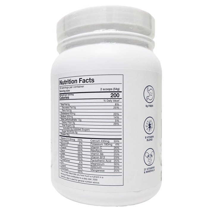 AtLast! chocolate protein powder nutrition facts 28g protein 200 calories 0g added sugar