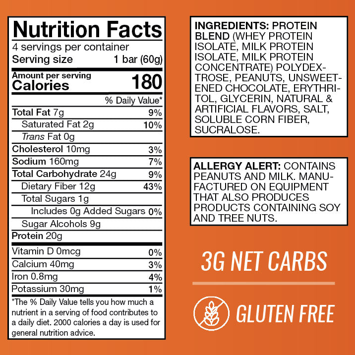 AtLast! Uncoated Protein Bar – Peanut Butter